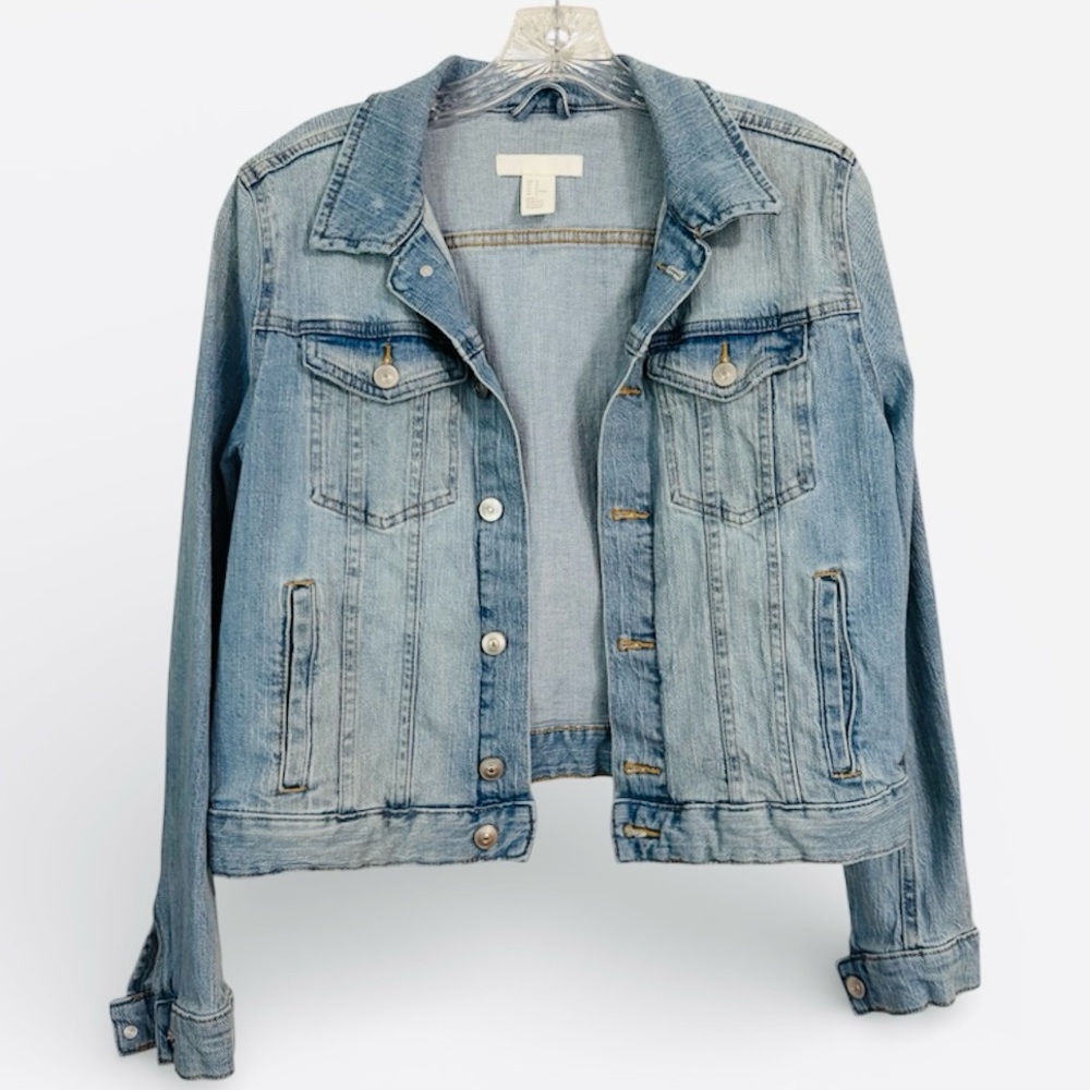 H&M Denim Jacket classic blue front side pockets size 12